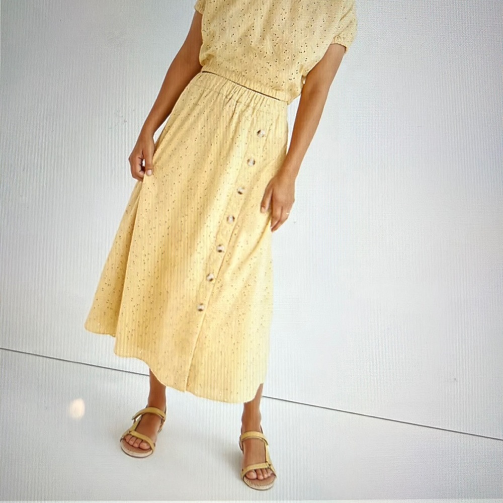 Madewell yellow lace midi skirt